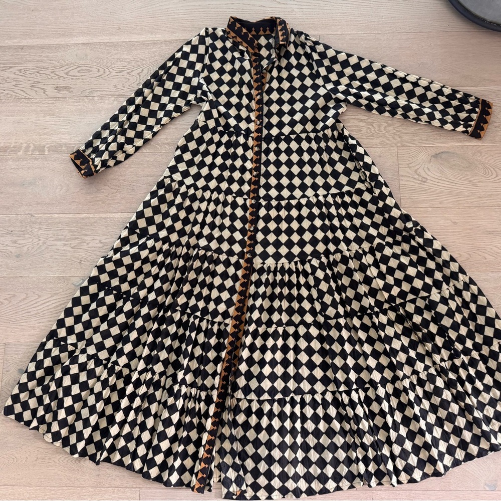 Checkered button down flare dress size small